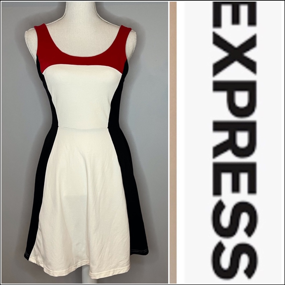 NWT Express red, white, black color block cotton/spandex tank dress size Medium.